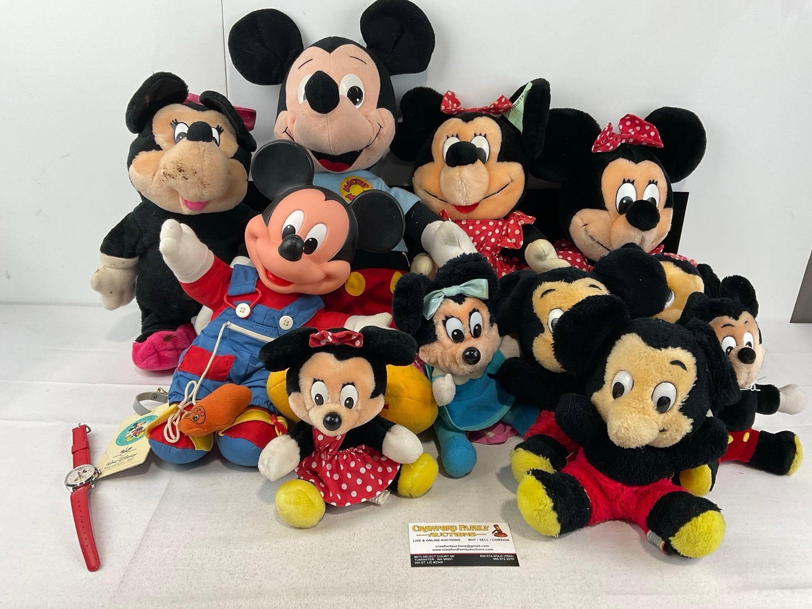 Variety of 11 Minnie & Mickey Mouse Plushies, by Playskool, Worlds of Wonder & more & Watch (1 of 12)