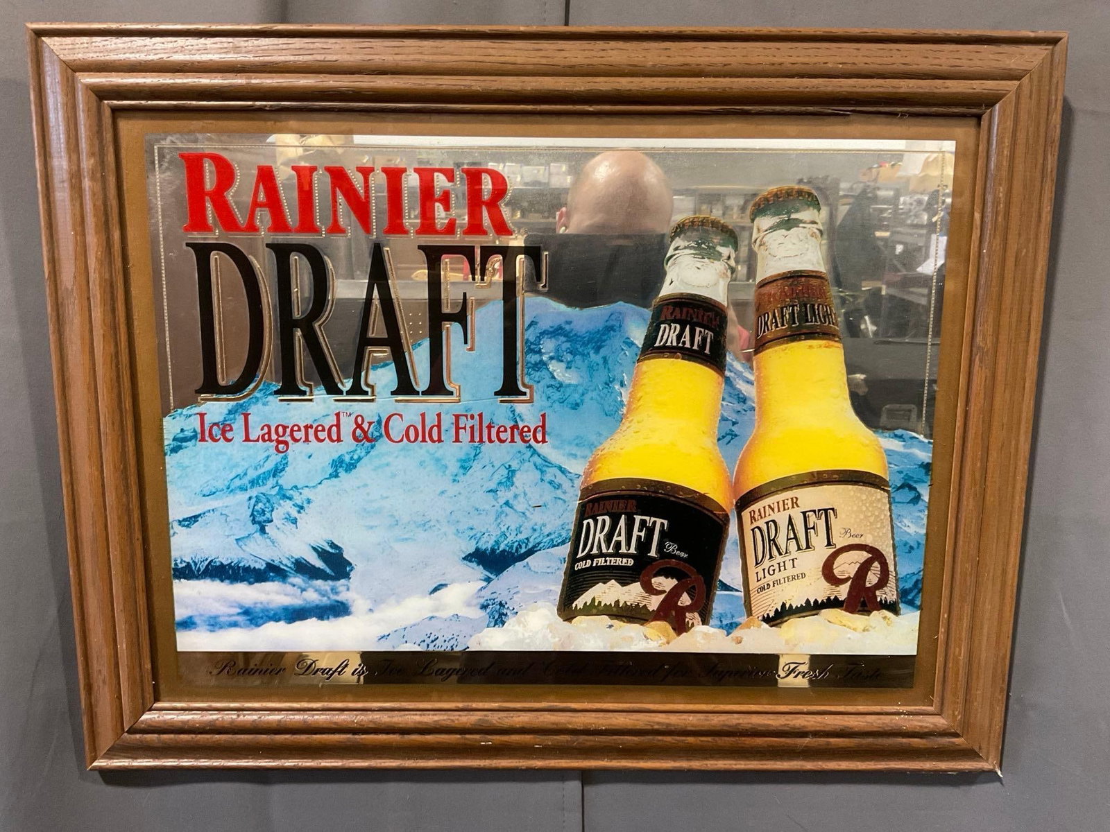 Framed Rainier Draft Beer Advertisement Bar Mirror, 22h x 28w x 3d inches (1 of 6)