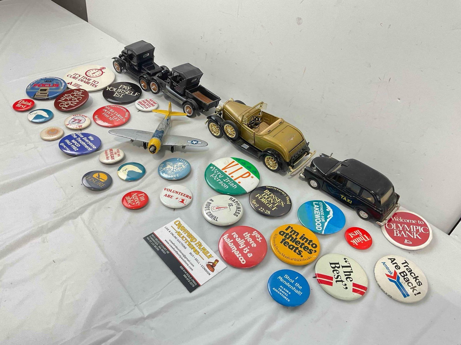 33 pcs Vintage Collectibles Assortment, incl. Button Pins, Model Cars & Plane. Very Good Cond. - 3