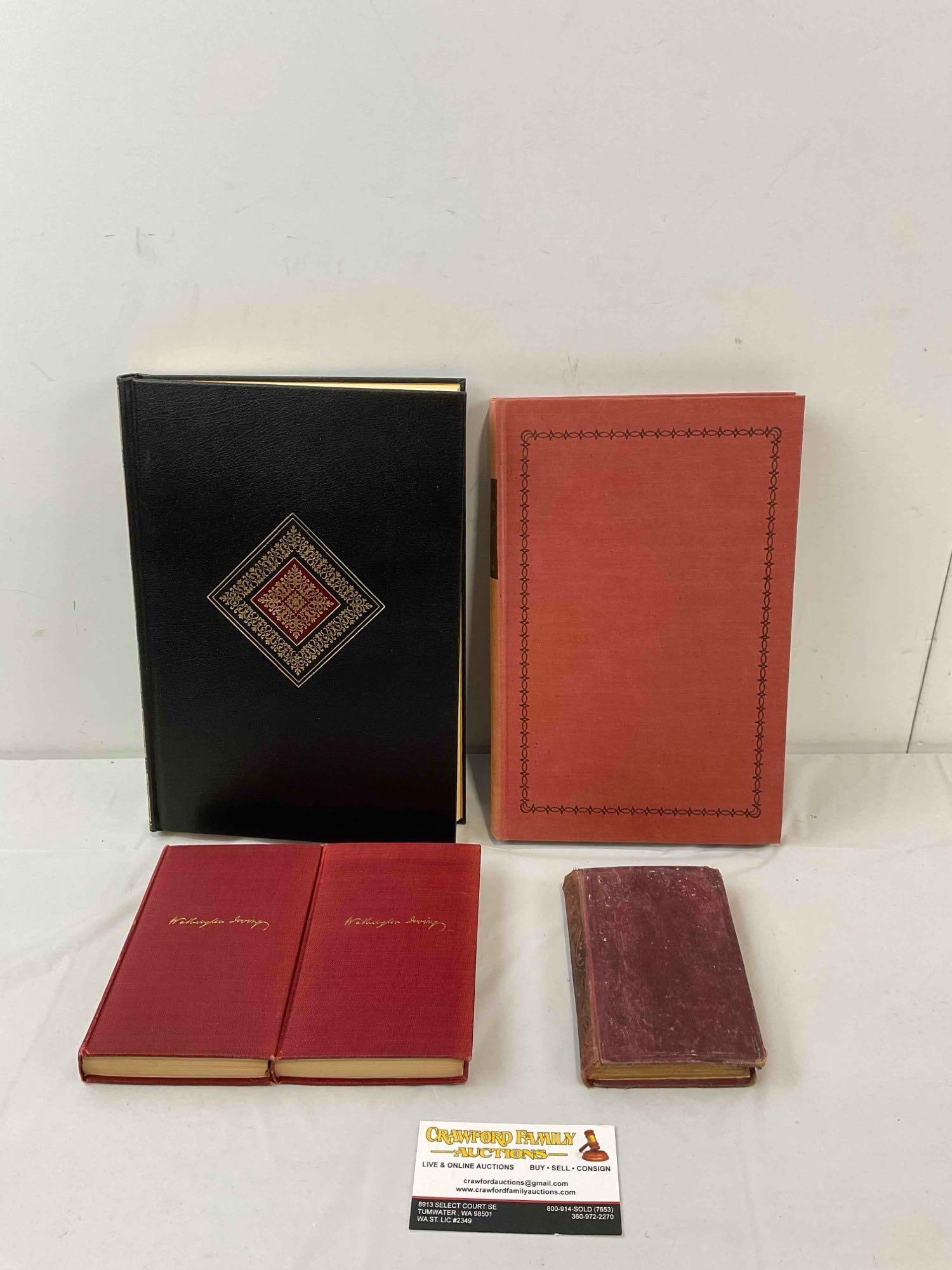 5 pcs Vintage Hardcover Books, incl. 2x "The Vicar of Wakefield" & 3x "The Alhambra." - 6