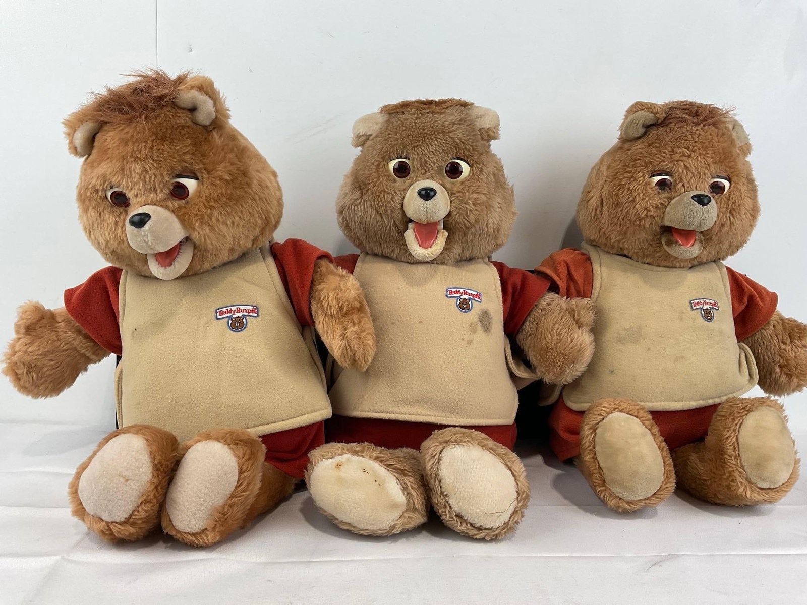 3 Teddy Ruxpin Plush Toys, w/Cassette Players, some wear, 1 w/tape (1 of 3)
