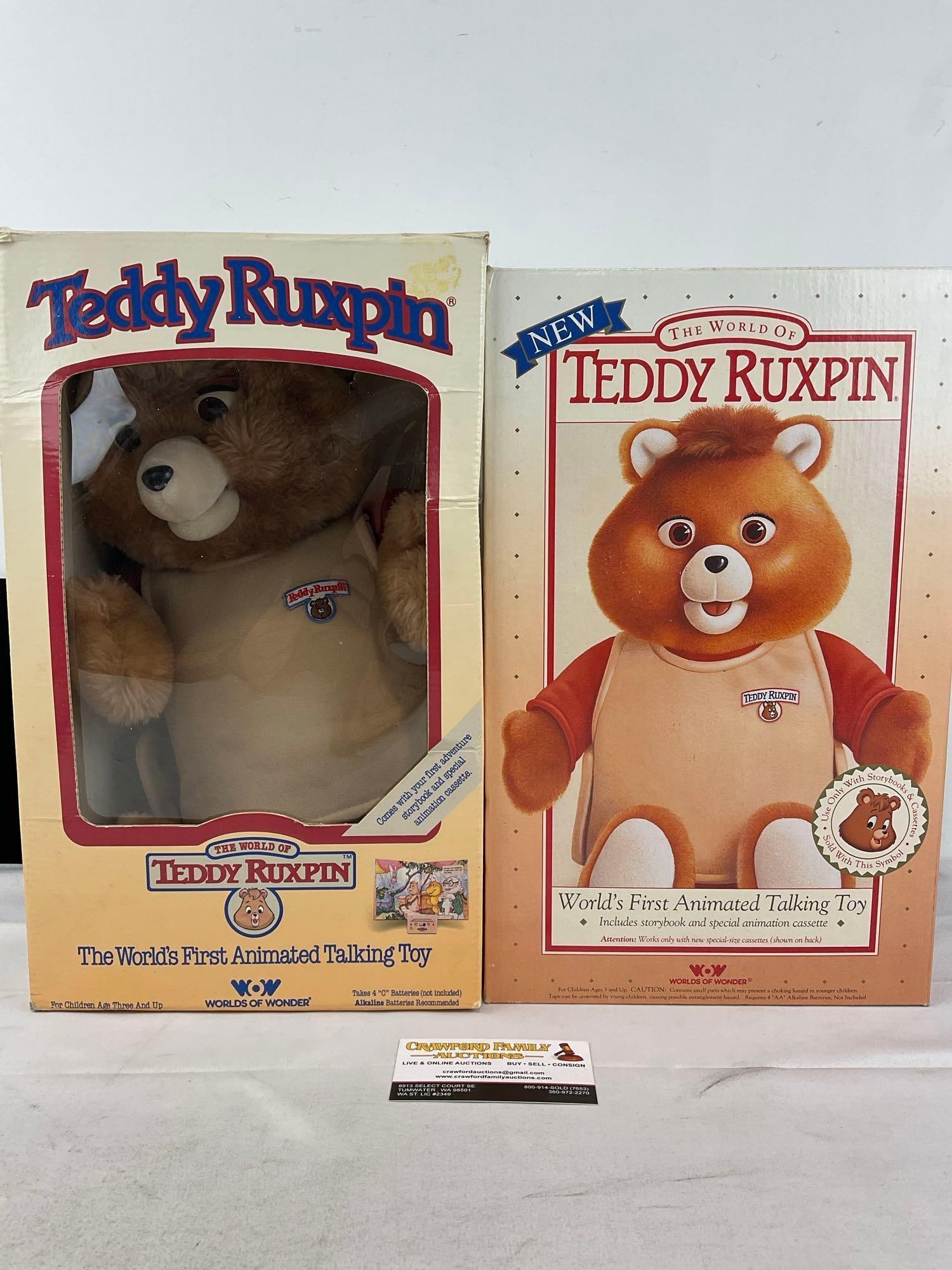 2 Teddy Ruxpin Animated Talking Toys, Plush w/cassette players, in box (1 of 10)
