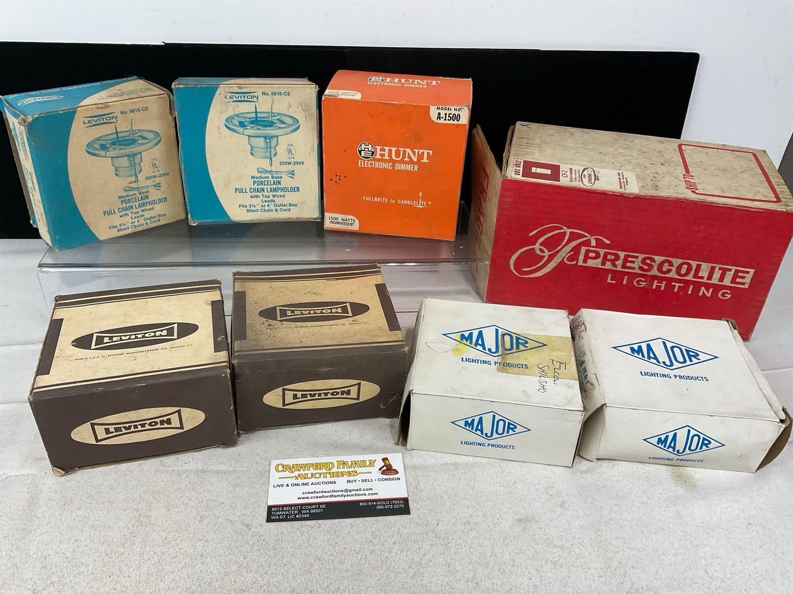 Vintage Assorted Porcelain Electric Fixtures, Aluminum Ceiling Lamp LNIB, w/boxes (1 of 8)