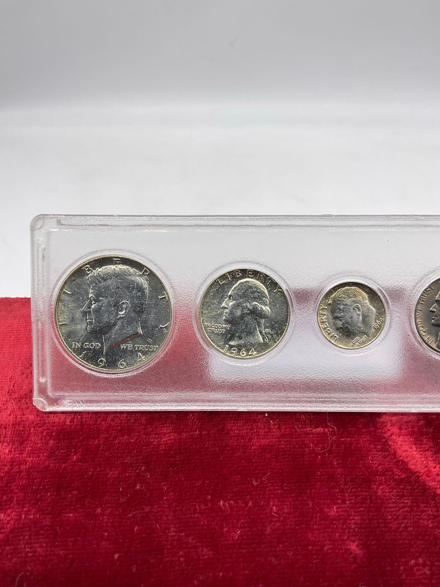 1964 Silver coin set in case Kennedy Half , Quarter, Dime , Nickle, penny All Poss Au to UNC - 2