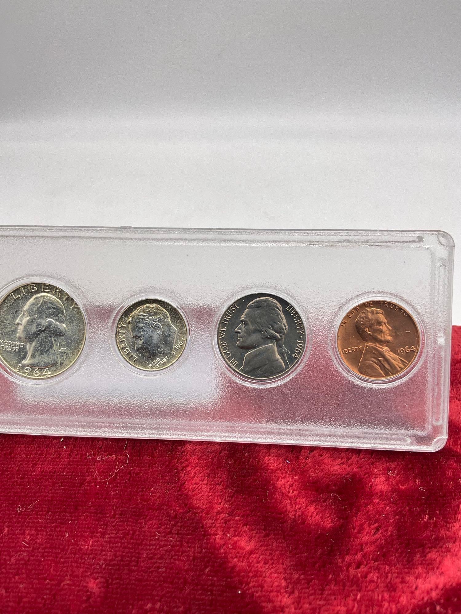1964 Silver coin set in case Kennedy Half , Quarter, Dime , Nickle, penny All Poss Au to UNC - 3