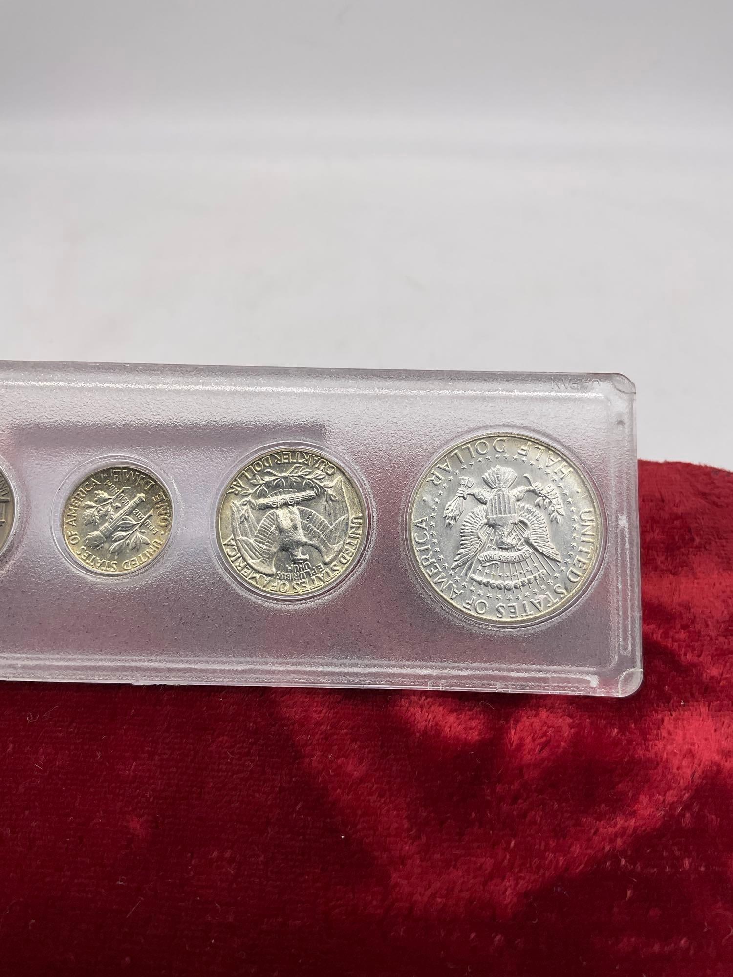 1964 Silver coin set in case Kennedy Half , Quarter, Dime , Nickle, penny All Poss Au to UNC - 5