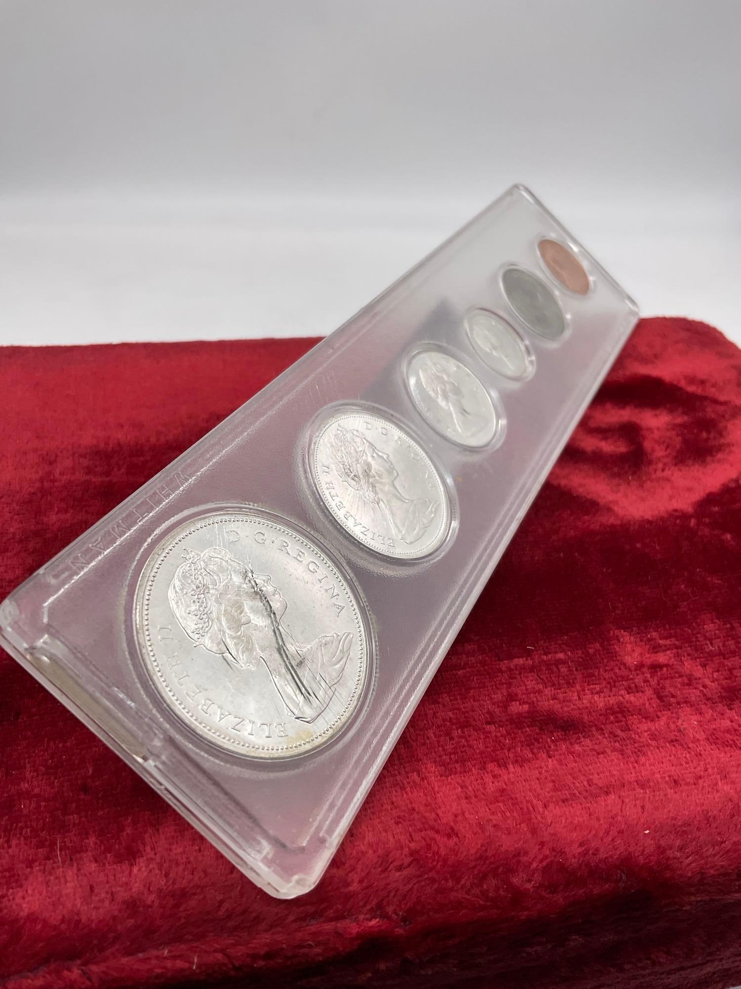 1967 Canadian piece SIlver coin Proof set Dollar, Half dollar, Quarter, Dime, Nickel , Penny - 4