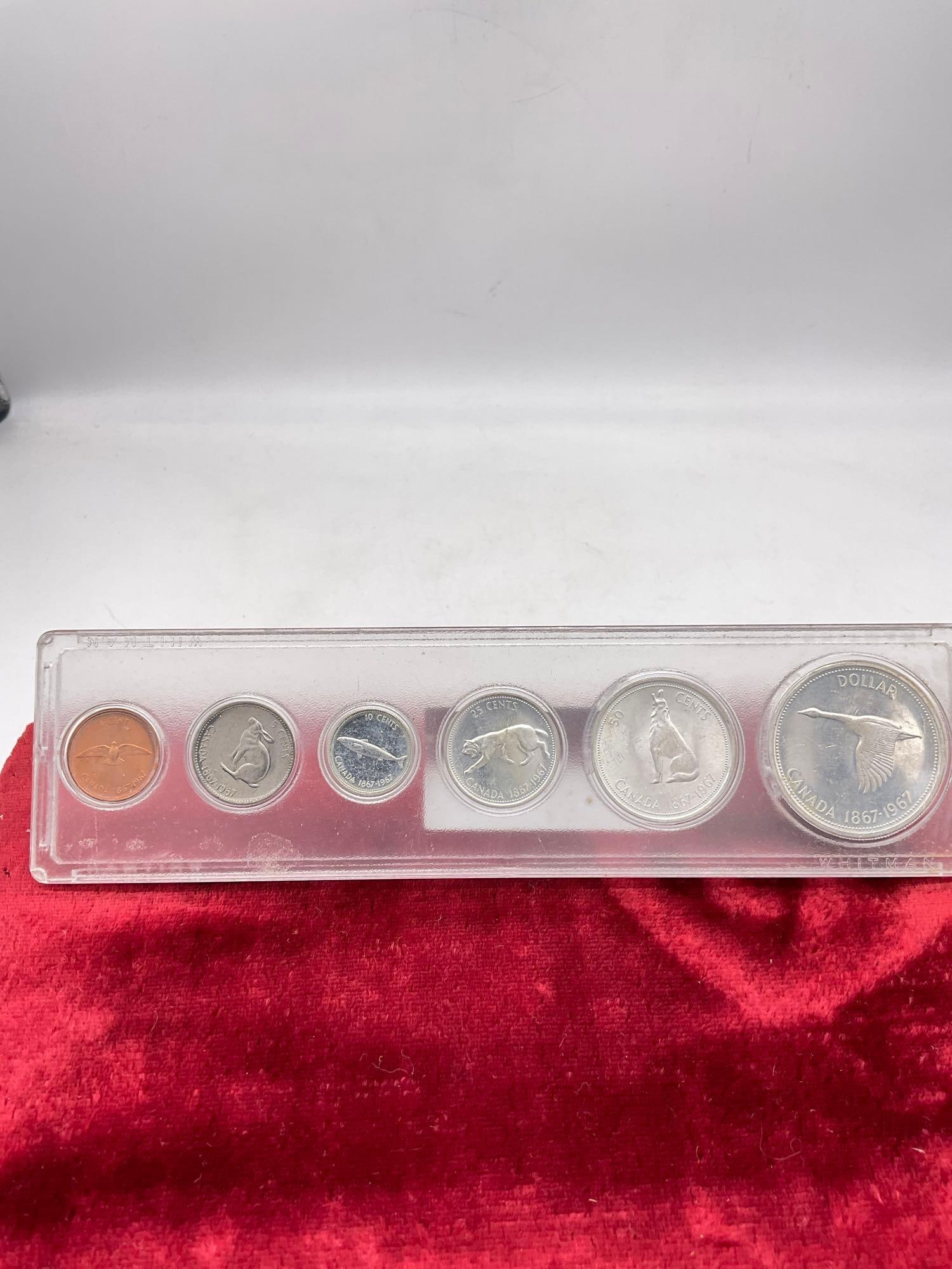 1967 Canadian piece SIlver coin Proof set Dollar, Half dollar, Quarter, Dime, Nickel , Penny - 5