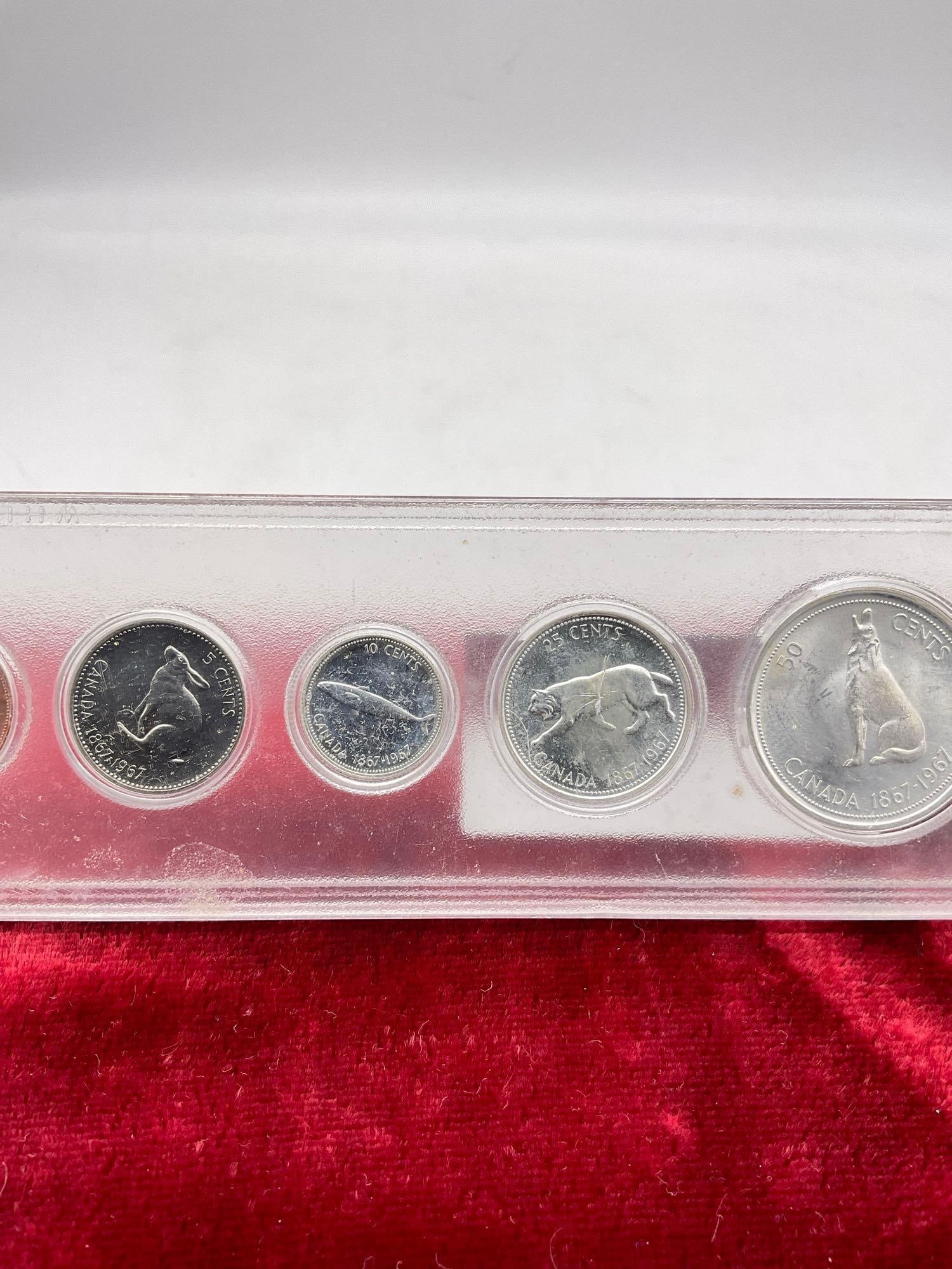 1967 Canadian piece SIlver coin Proof set Dollar, Half dollar, Quarter, Dime, Nickel , Penny - 7
