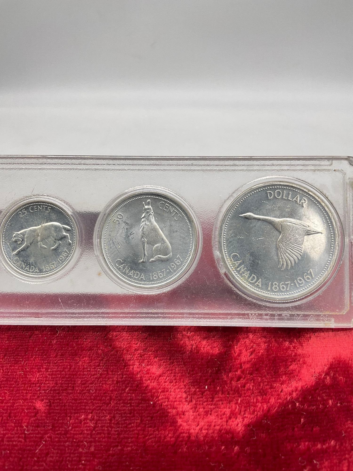 1967 Canadian piece SIlver coin Proof set Dollar, Half dollar, Quarter, Dime, Nickel , Penny - 8
