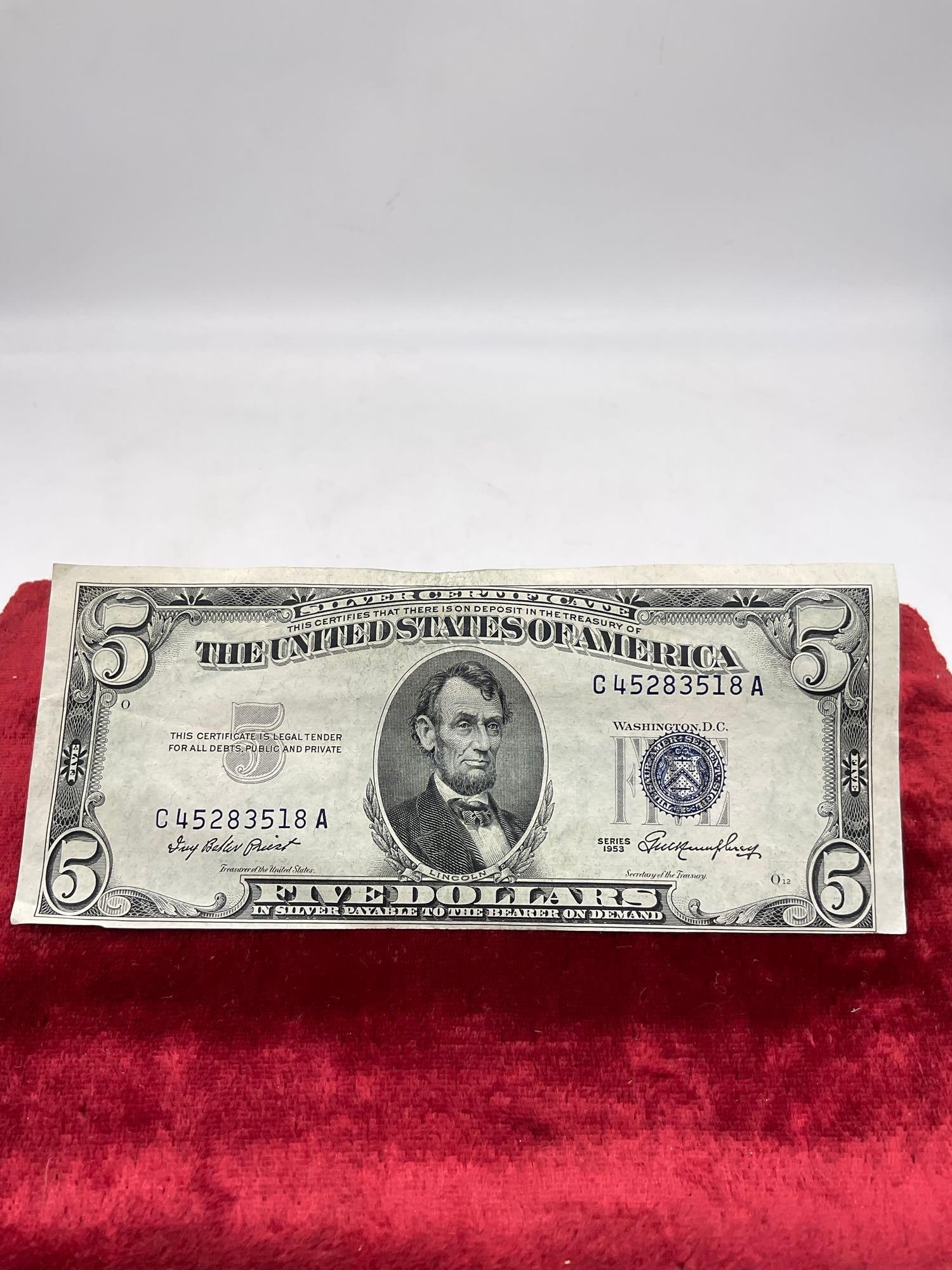 1953 Us five Dollar Silver certificate Offset cut crisp bill (1 of 5)