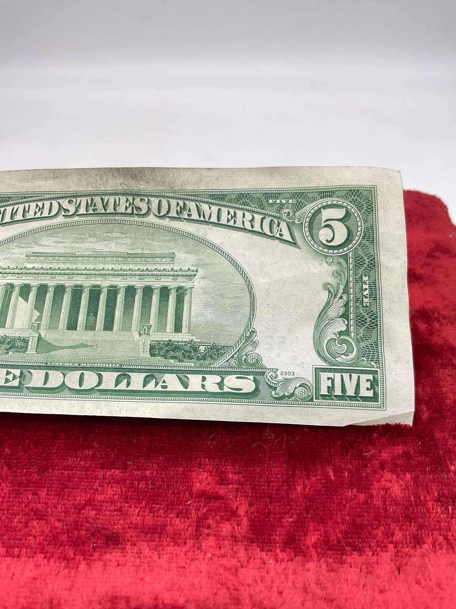 1953 Us five Dollar Silver certificate Offset cut crisp bill - 4