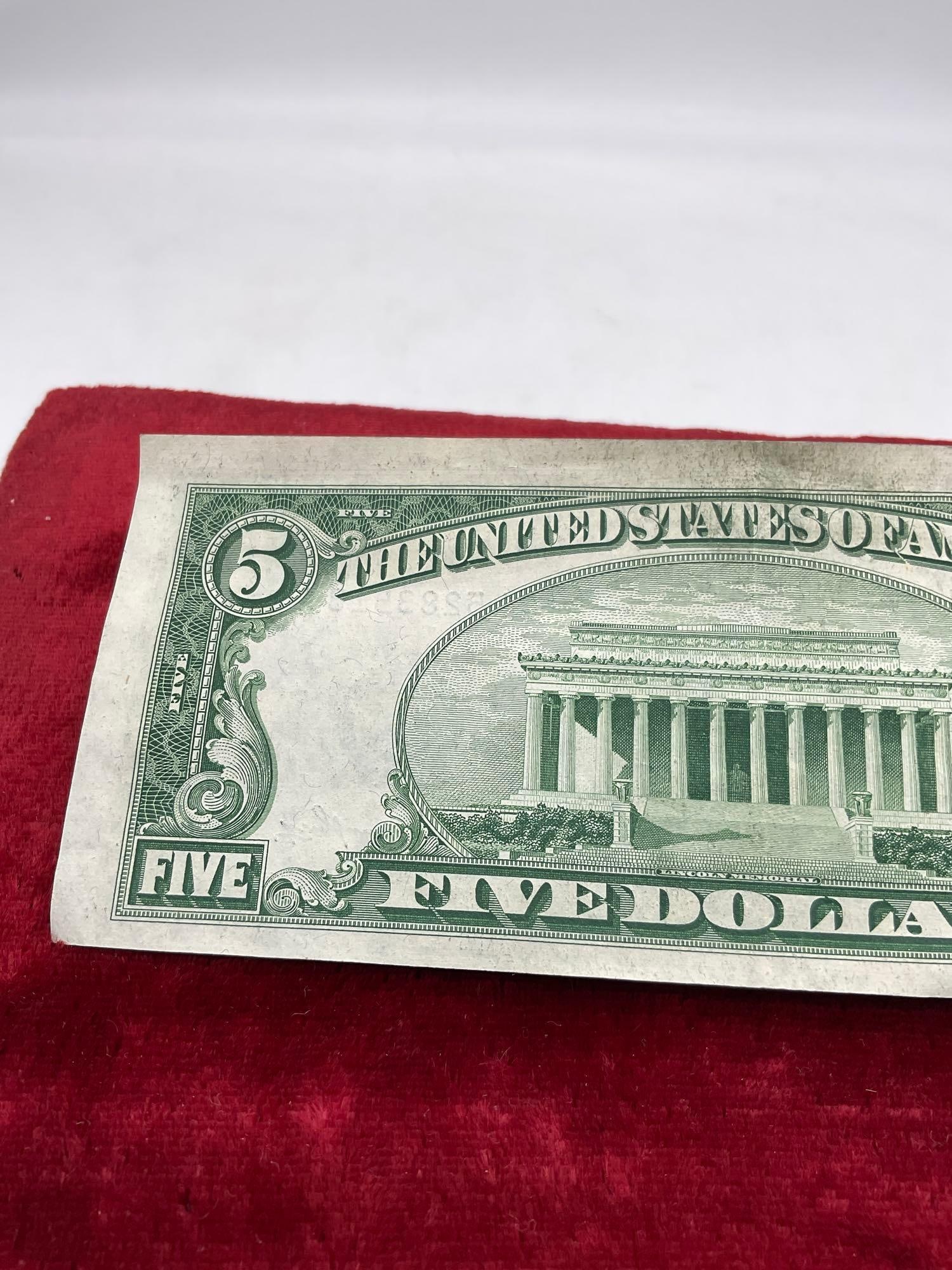 1953 Us five Dollar Silver certificate Offset cut crisp bill - 5
