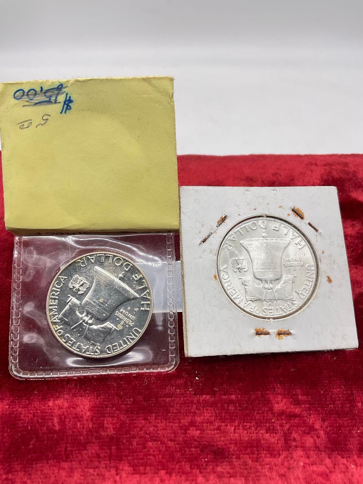 2 x Silver Franklin Half Dollars 1961 UNC & 1962 Proof nice coins see pics - 4