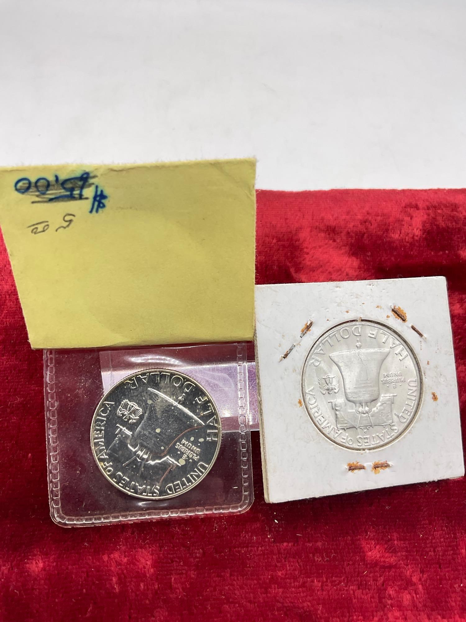 2 x Silver Franklin Half Dollars 1961 UNC & 1962 Proof nice coins see pics - 7