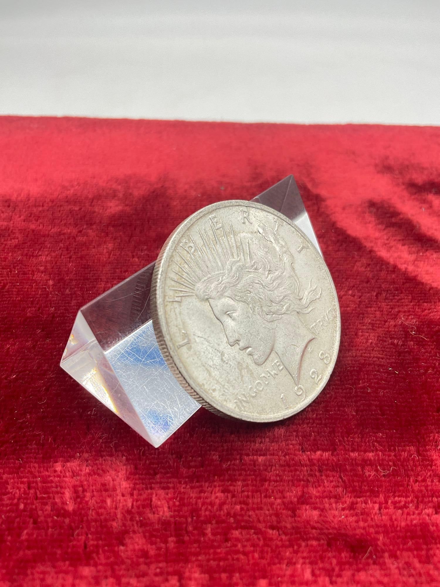 Antique 1923 Silver Peace dollar nice coin Poss AU + quality see pics - 2
