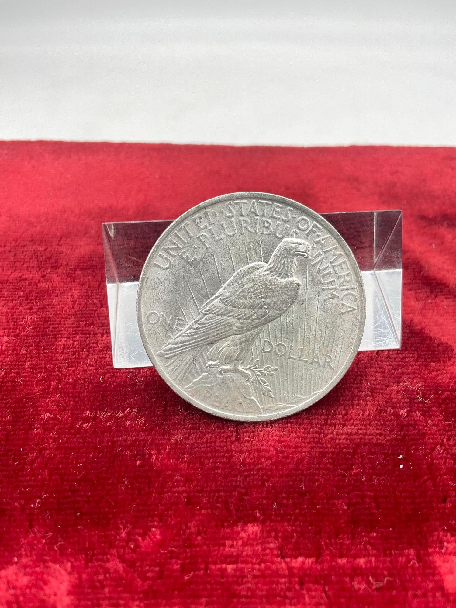 Antique 1923 Silver Peace dollar nice coin Poss AU + quality see pics - 4