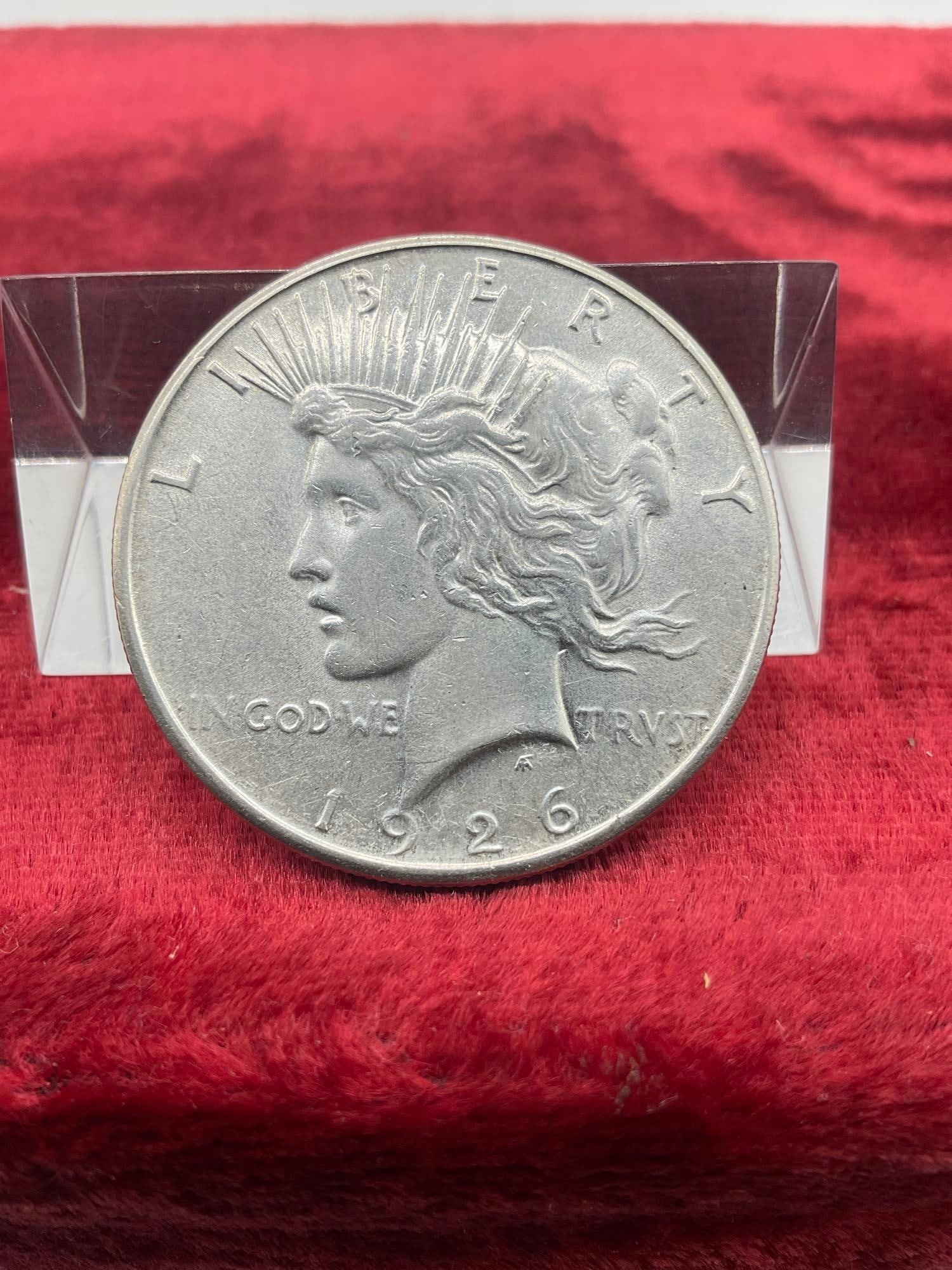 1926-S / Silver Peace dollar NIce Poss AU + coin see pics - 2