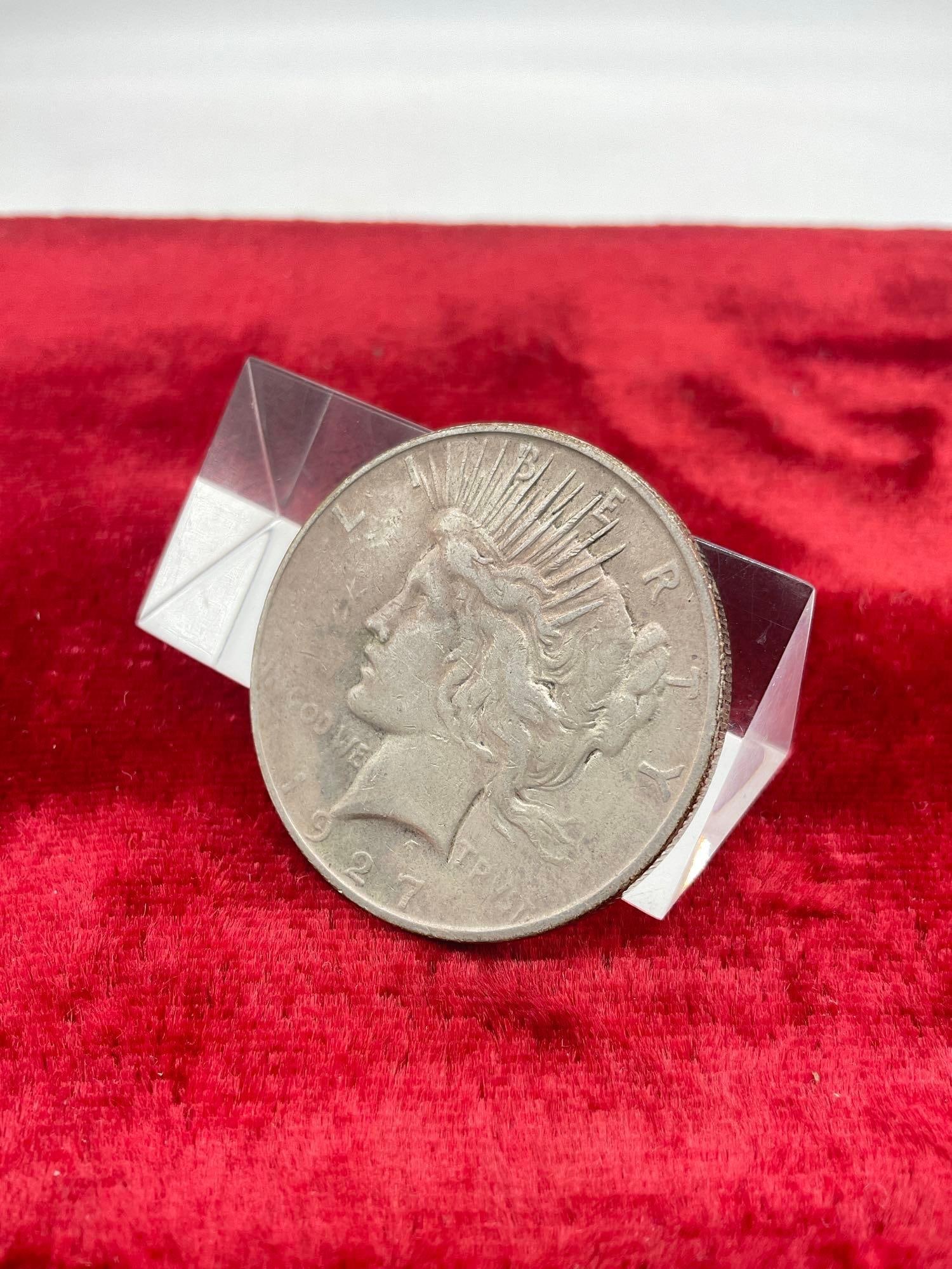 1927-D Silver Peace dollar w/ light obverse and reverse toning nice coin see pics - 3