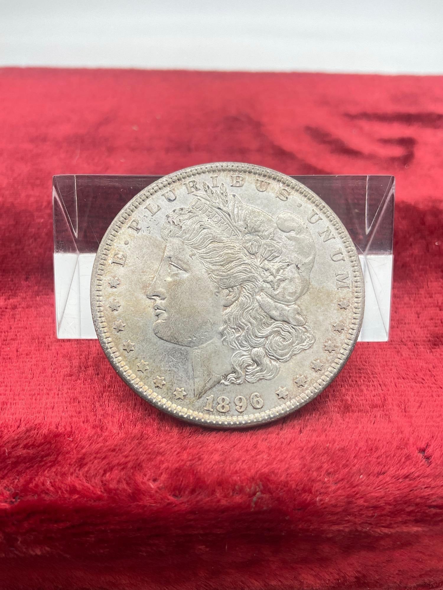 Antique 1896 Silver Morgan Dollar w/ nice mirrors Poss AU+ coin (1 of 7)