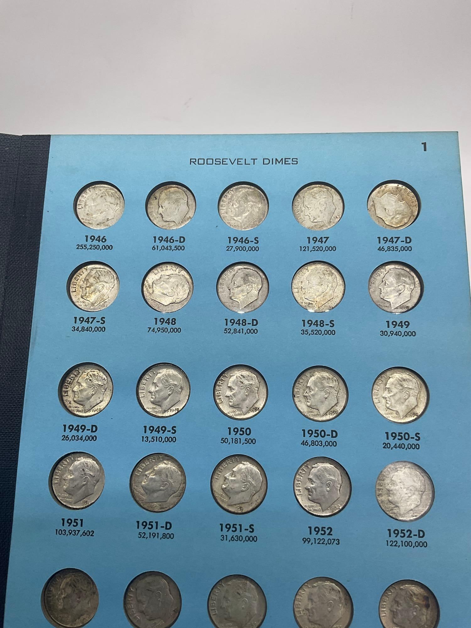 Complete Roosevelt Dime collection 1946 -1963 + 10 extra coins 9x 1960 1 x 1962 55 coins - 2