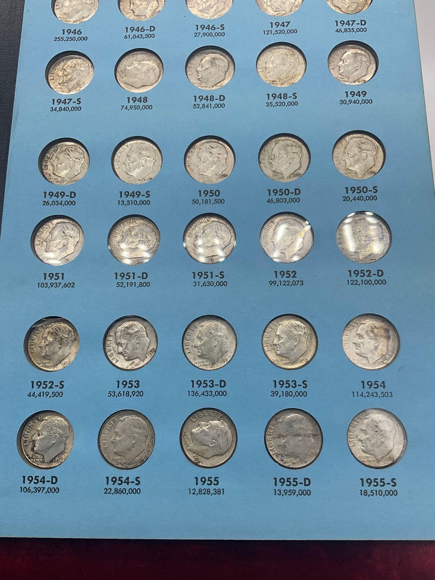 Complete Roosevelt Dime collection 1946 -1963 + 10 extra coins 9x 1960 1 x 1962 55 coins - 3