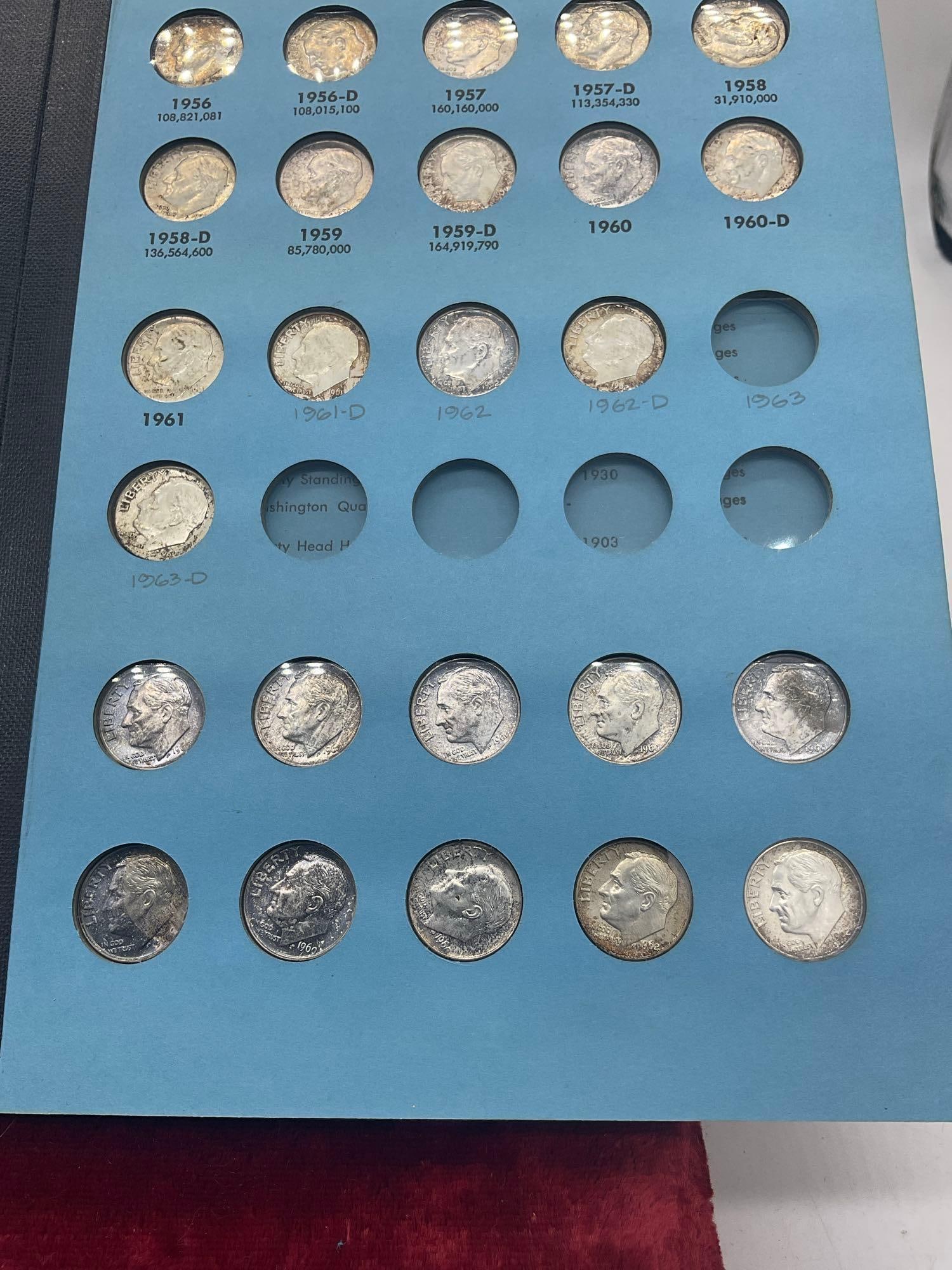 Complete Roosevelt Dime collection 1946 -1963 + 10 extra coins 9x 1960 1 x 1962 55 coins - 7
