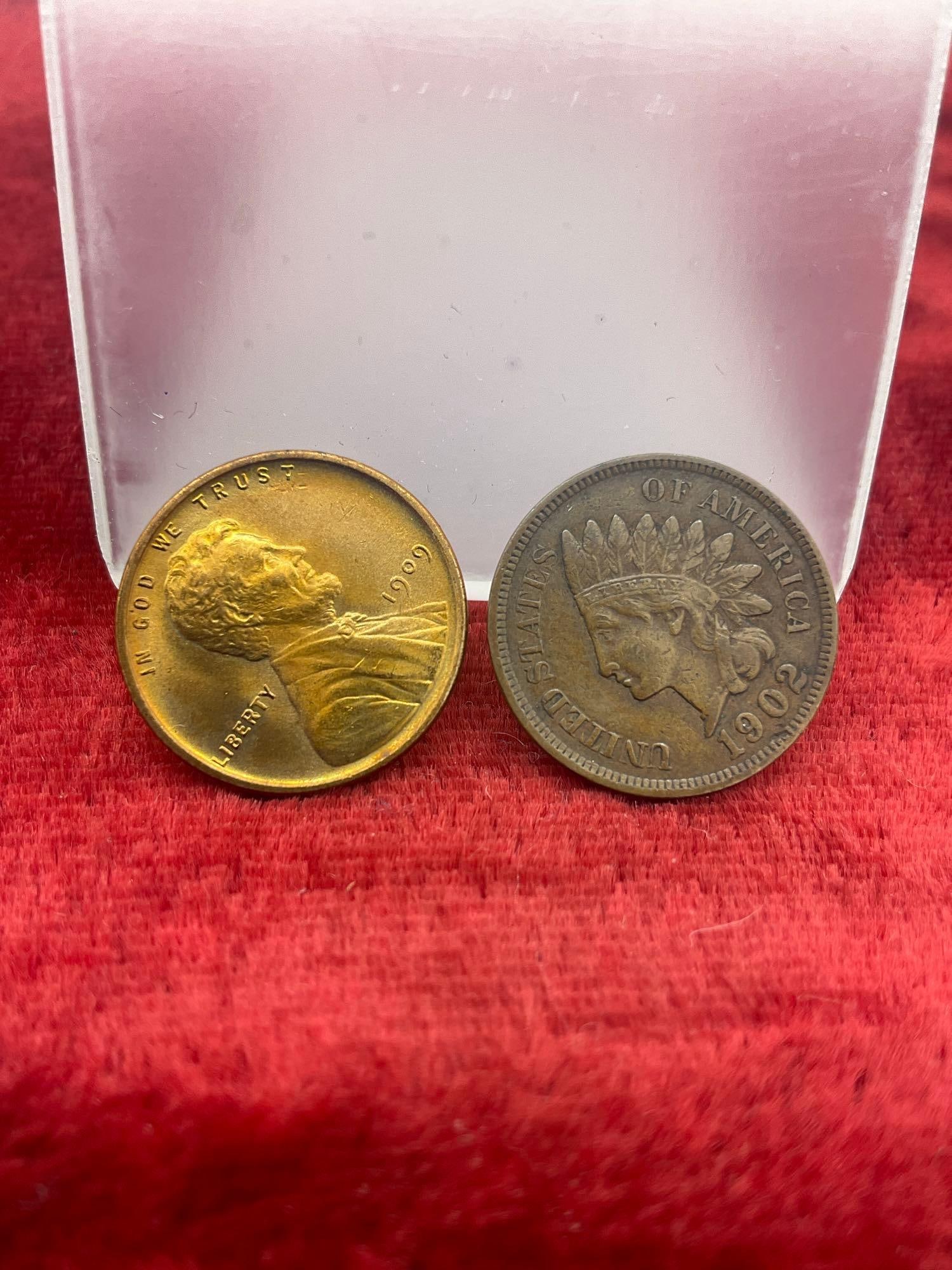 Rare UNC 1909 VDB Licoln Wheat penny Poss MS quality + 1902 Indian Head penny Nice coins (1 of 4)