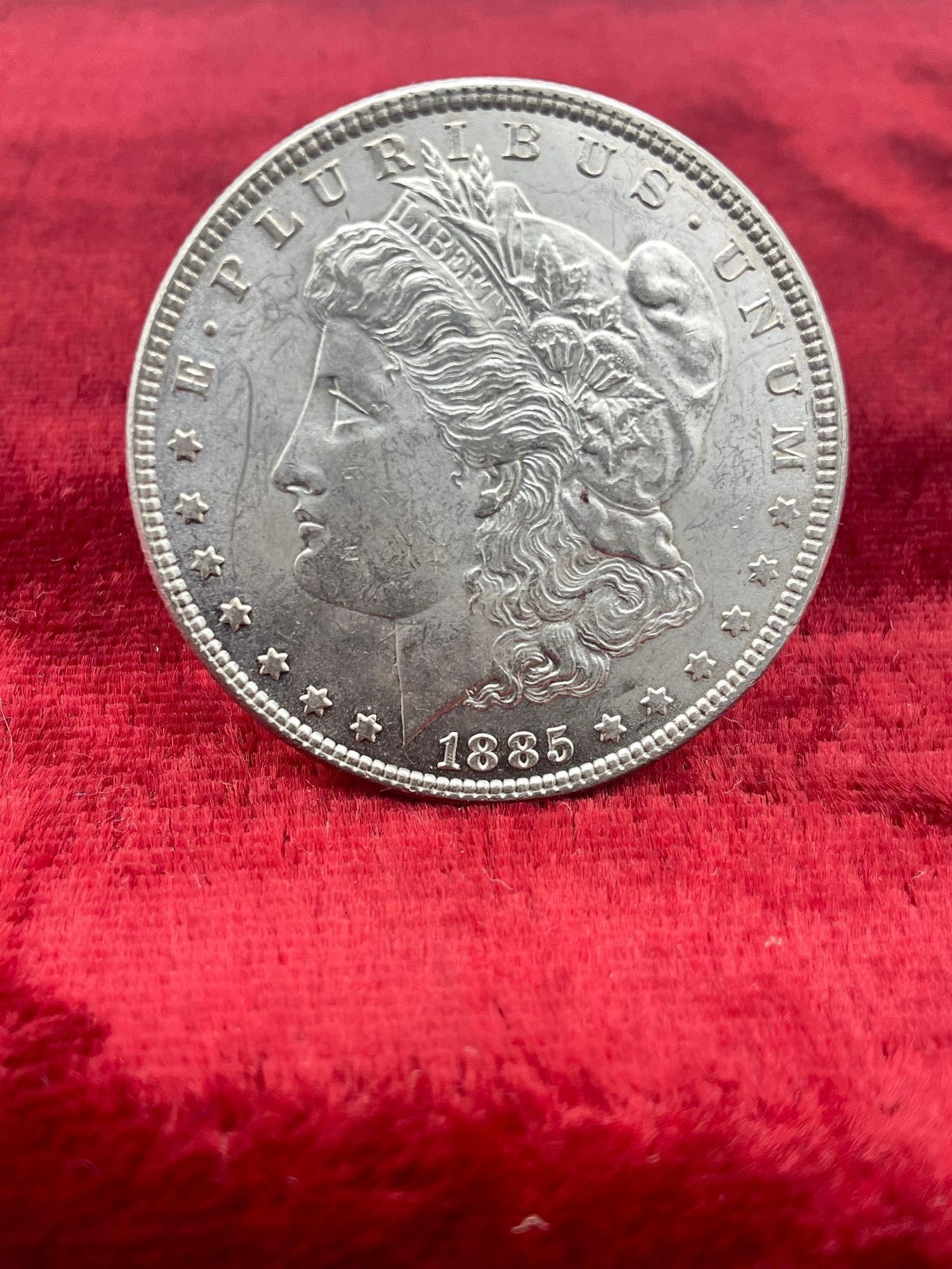 Antique 1885 Silver Morgan Dollar Possbile MS quality coin w/ DMPL & Vam Variety Doubling in date - 13