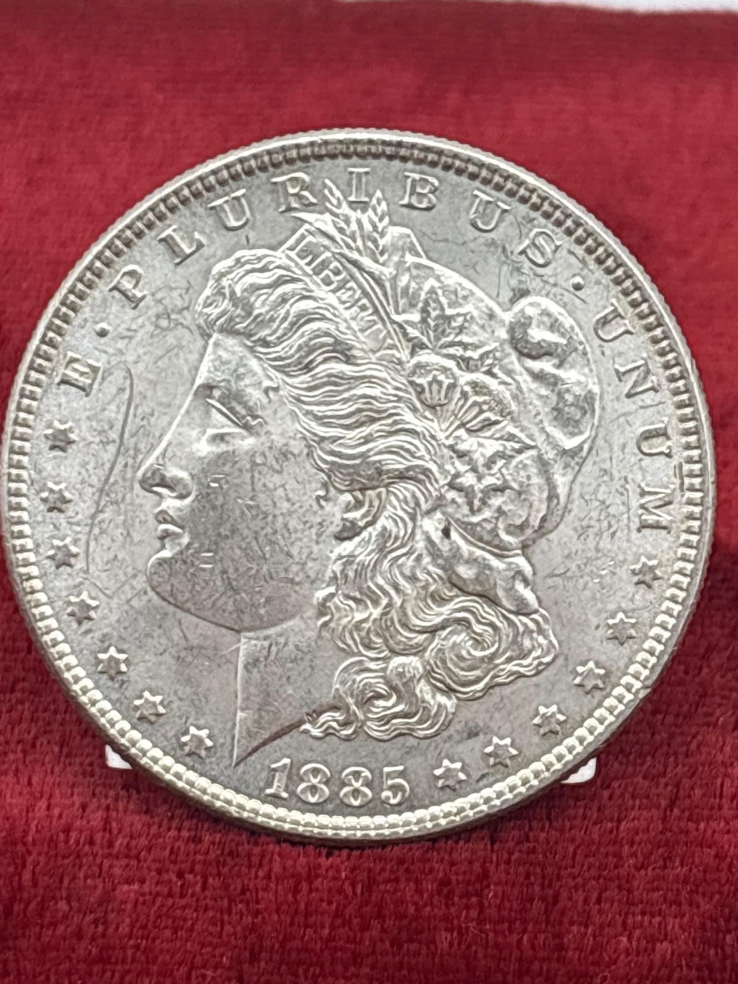 Antique 1885 Silver Morgan Dollar Possbile MS quality coin w/ DMPL & Vam Variety Doubling in date - 3