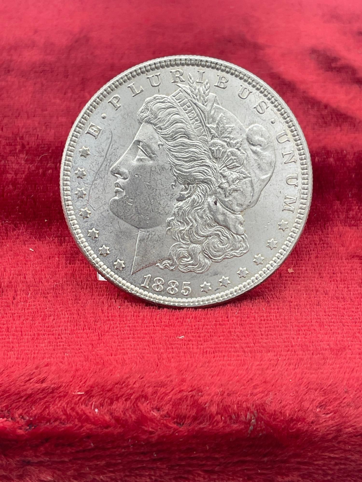 Antique 1885 Silver Morgan Dollar Possbile MS quality coin w/ DMPL & Vam Variety Doubling in date - 4