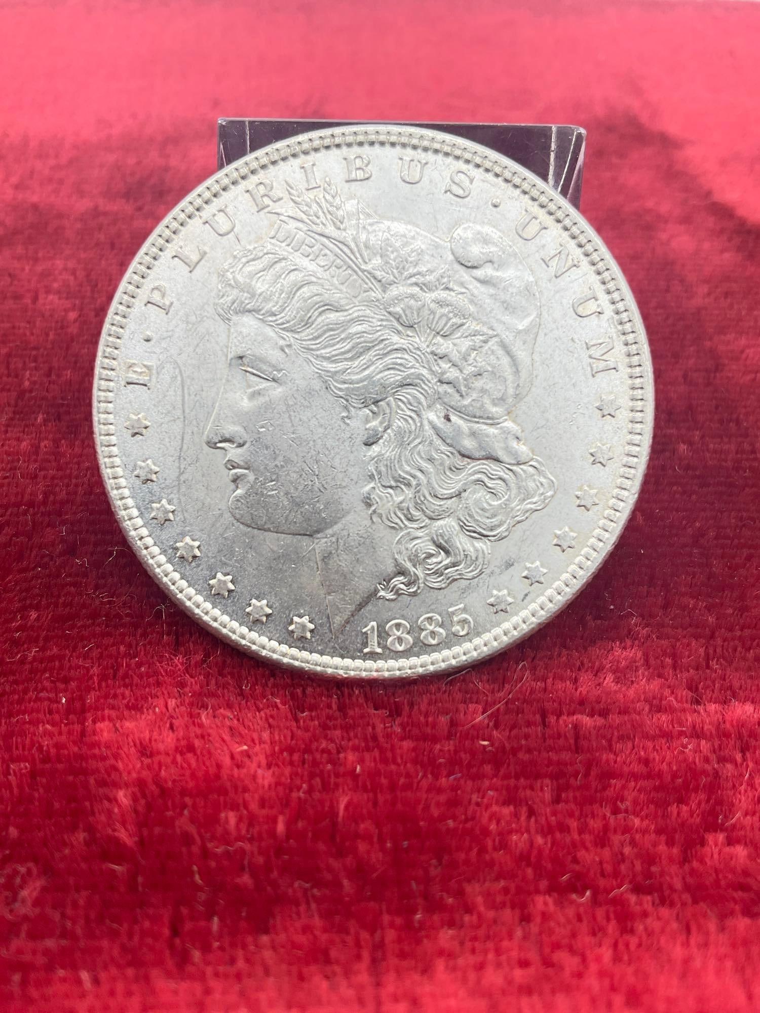 Antique 1885 Silver Morgan Dollar Possbile MS quality coin w/ DMPL & Vam Variety Doubling in date - 5