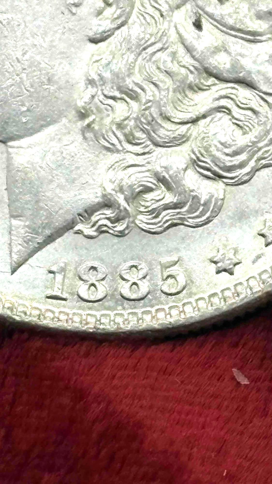 Antique 1885 Silver Morgan Dollar Possbile MS quality coin w/ DMPL & Vam Variety Doubling in date - 8