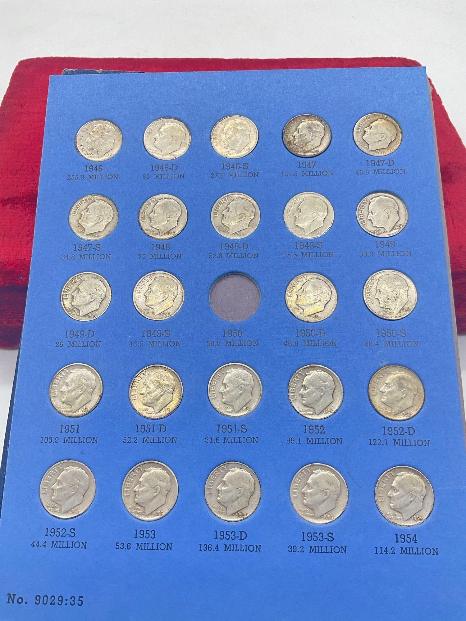 Roosevelt silver dime collection 1946-1964 + clad coinage 1965-1974 missing 1950 coin - 3