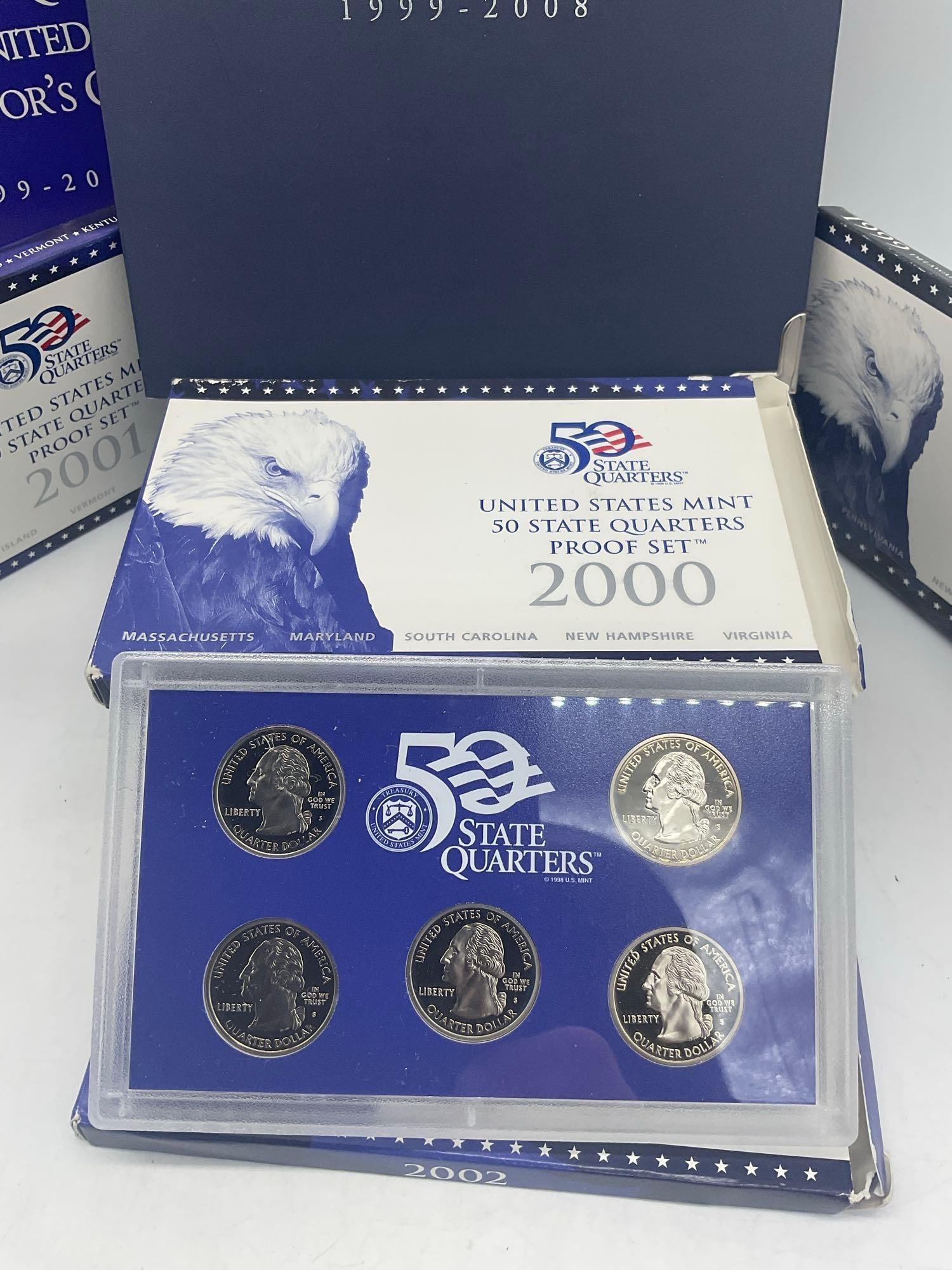 UNC US State quater colletion 1999-2008 missing 10 coins + US mint Quater proof sets 1999-2002 - 2