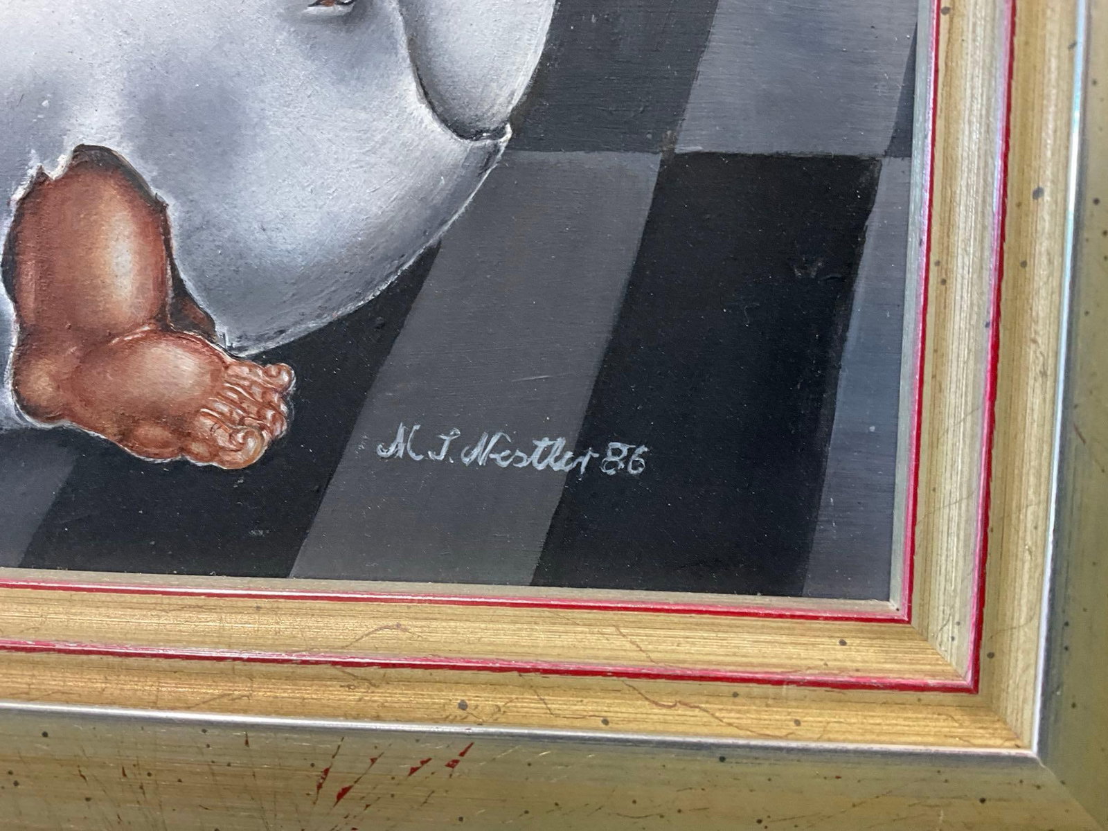 Framed Signed Original Oil on Board Sylvia Nestler, Untitled 18x12, abstract Pear Shaped objects - 5