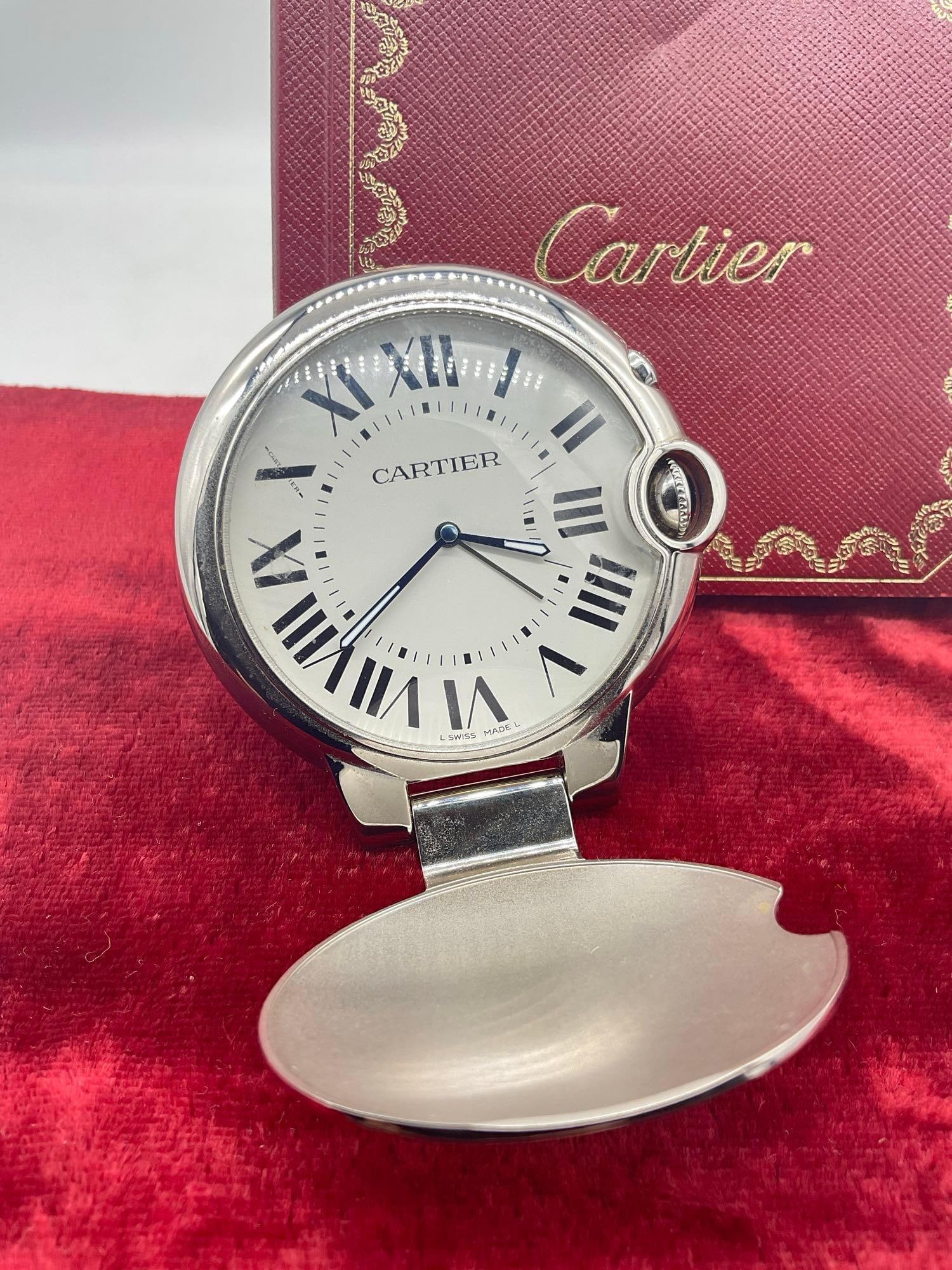 Authentic Cartier Swiss made travel clock in stainless steel GG1890GD 3038 - good condition - 2