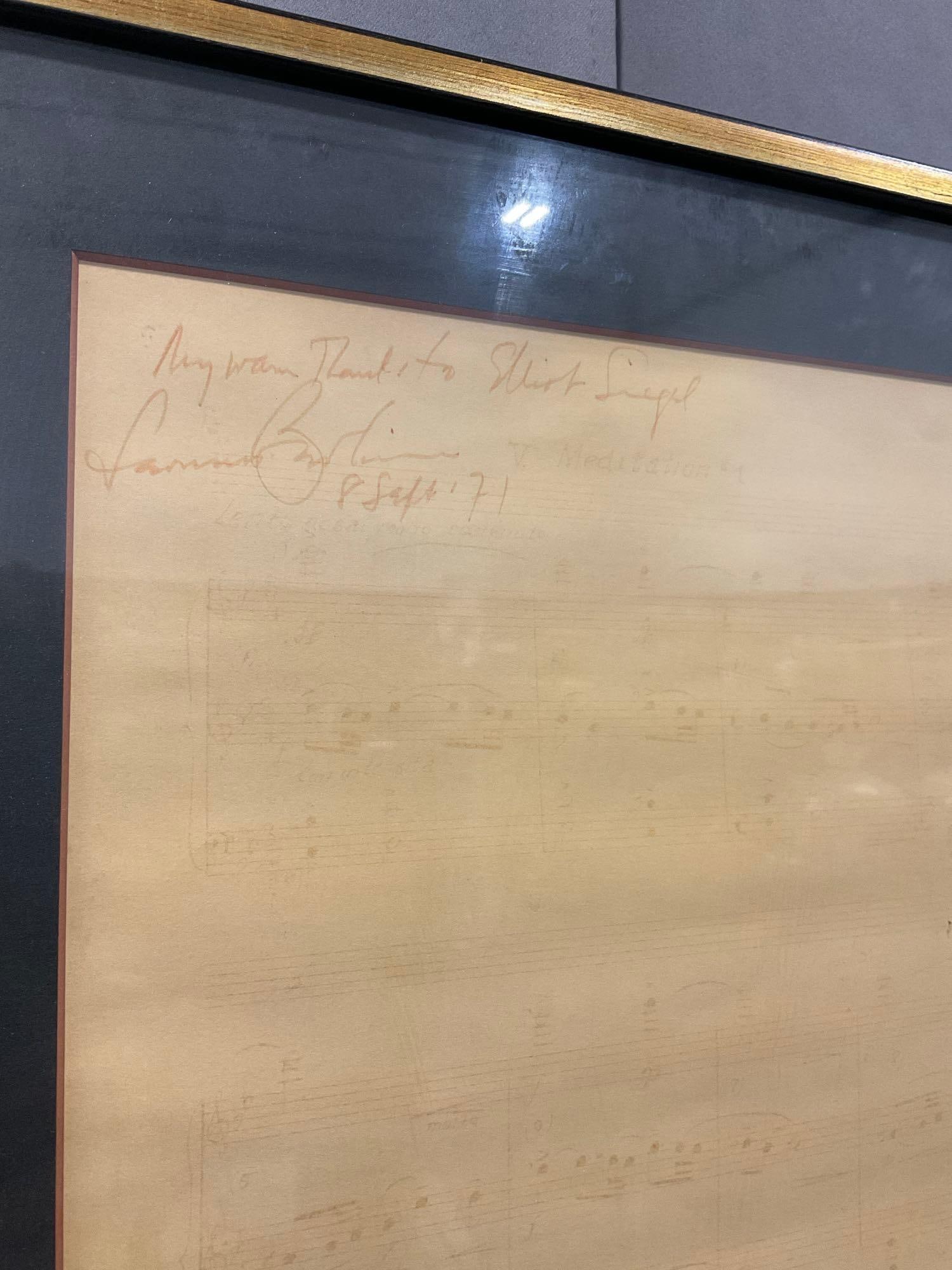 Vintage Meditations #1 faded Music Score signed by Leonard Bernstein with note - framed - 3