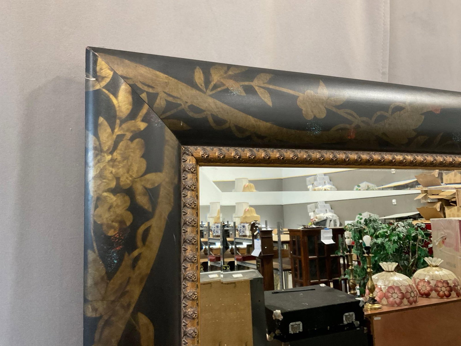 Large Heavy Mirror, Gold & Black French Classical style Frame, 49x39 inches - 2