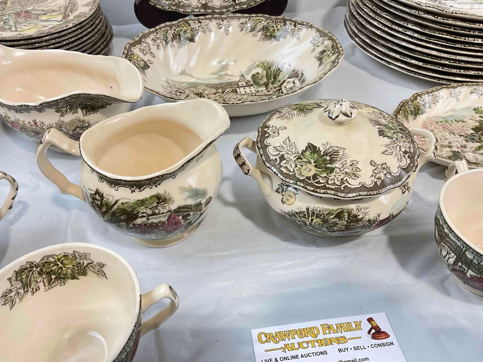 86 pcs Vintage Johnson Bros. Cream & Brown Ceramic Dish Set, feat. The Friendly Village Pattern. - 4