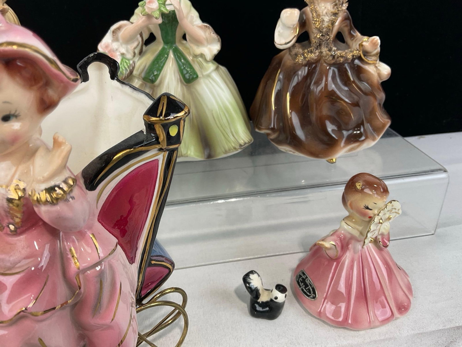 Handpainted Ceramic Figurines, 2 Josef Originals, & more Japanese, 5 Ladies in dresses, small dog & - 3