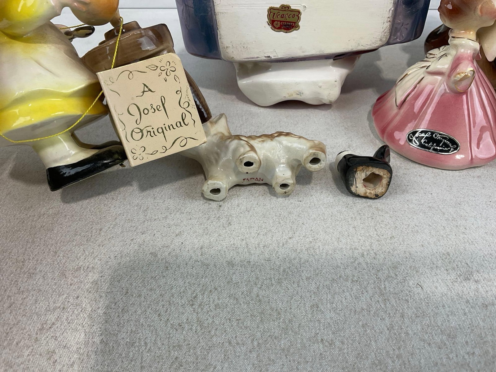 Handpainted Ceramic Figurines, 2 Josef Originals, & more Japanese, 5 Ladies in dresses, small dog & - 5