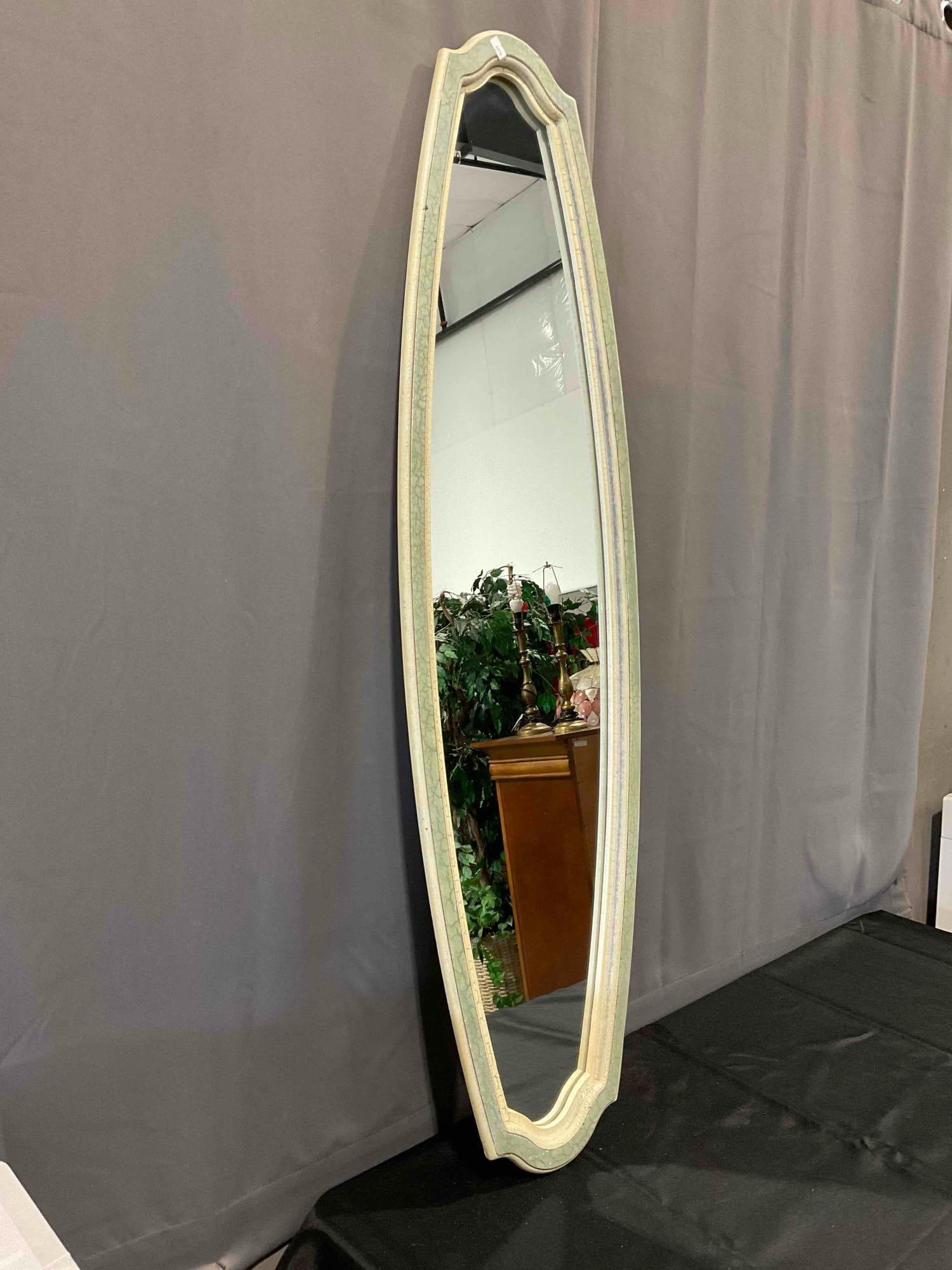 Modern Tall Elongated Oval Wall Mirror in Sage Green Painted Frame w/ Crackle Finish. See pics. - 3