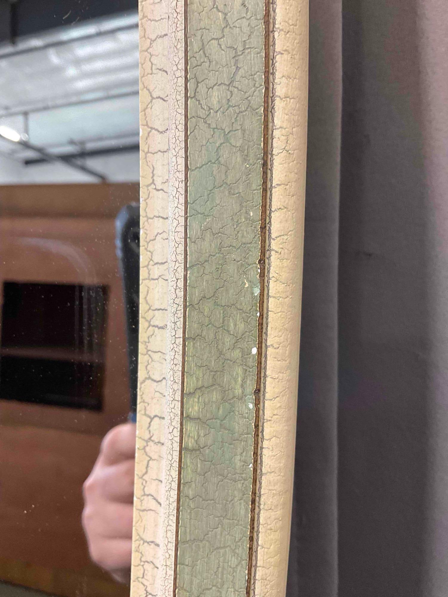 Modern Tall Elongated Oval Wall Mirror in Sage Green Painted Frame w/ Crackle Finish. See pics. - 3