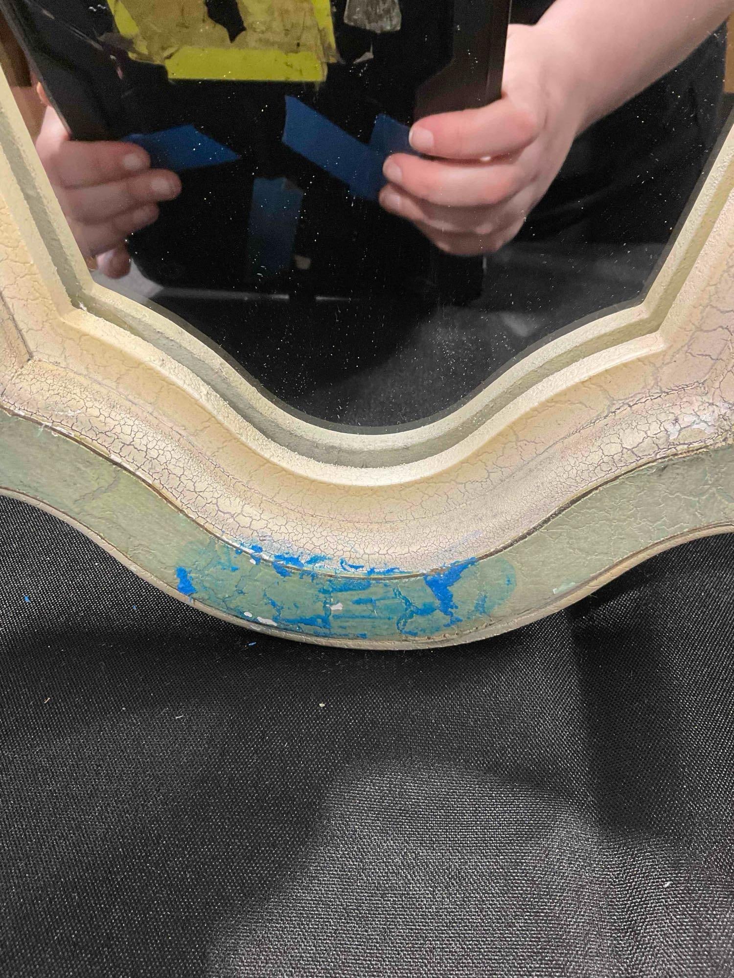 Modern Tall Elongated Oval Wall Mirror in Sage Green Painted Frame w/ Crackle Finish. See pics. - 4