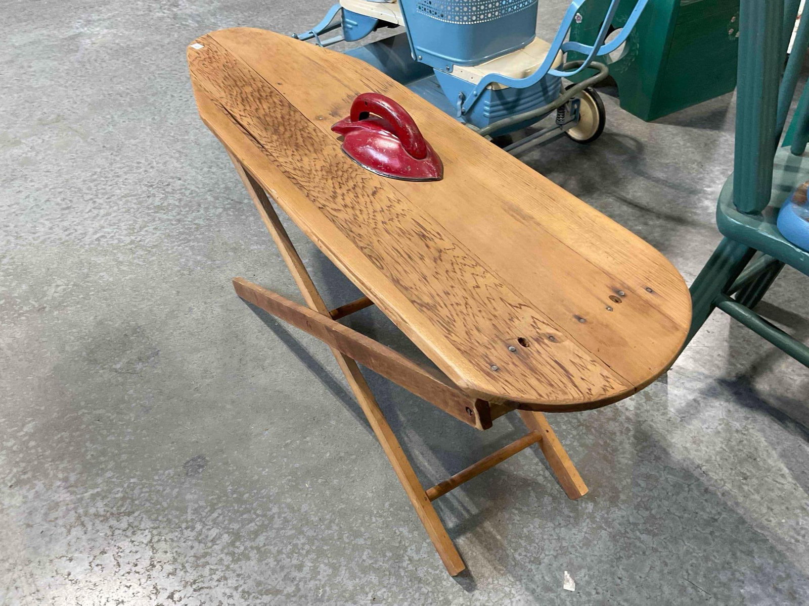 Vintage Children's Toy Wood Ironing Board & Metal Toy Iron. Good Condition. See pics. - 2