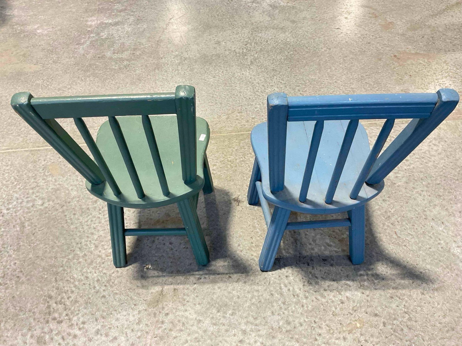 2 pcs Vintage Painted Blue & Green Wooden Children's Doll Chairs. Good Condition. See pics. - 4