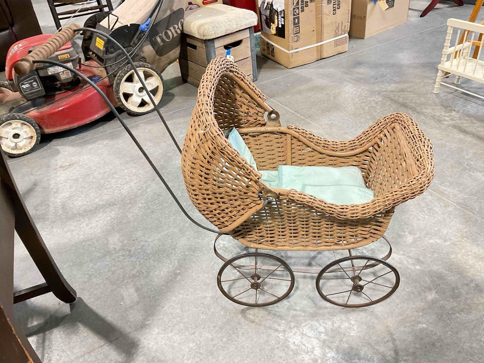 Antique Darling Child's Doll Beige Woven Wicker Buggy Stroller. Good Condition. See pics. - 2
