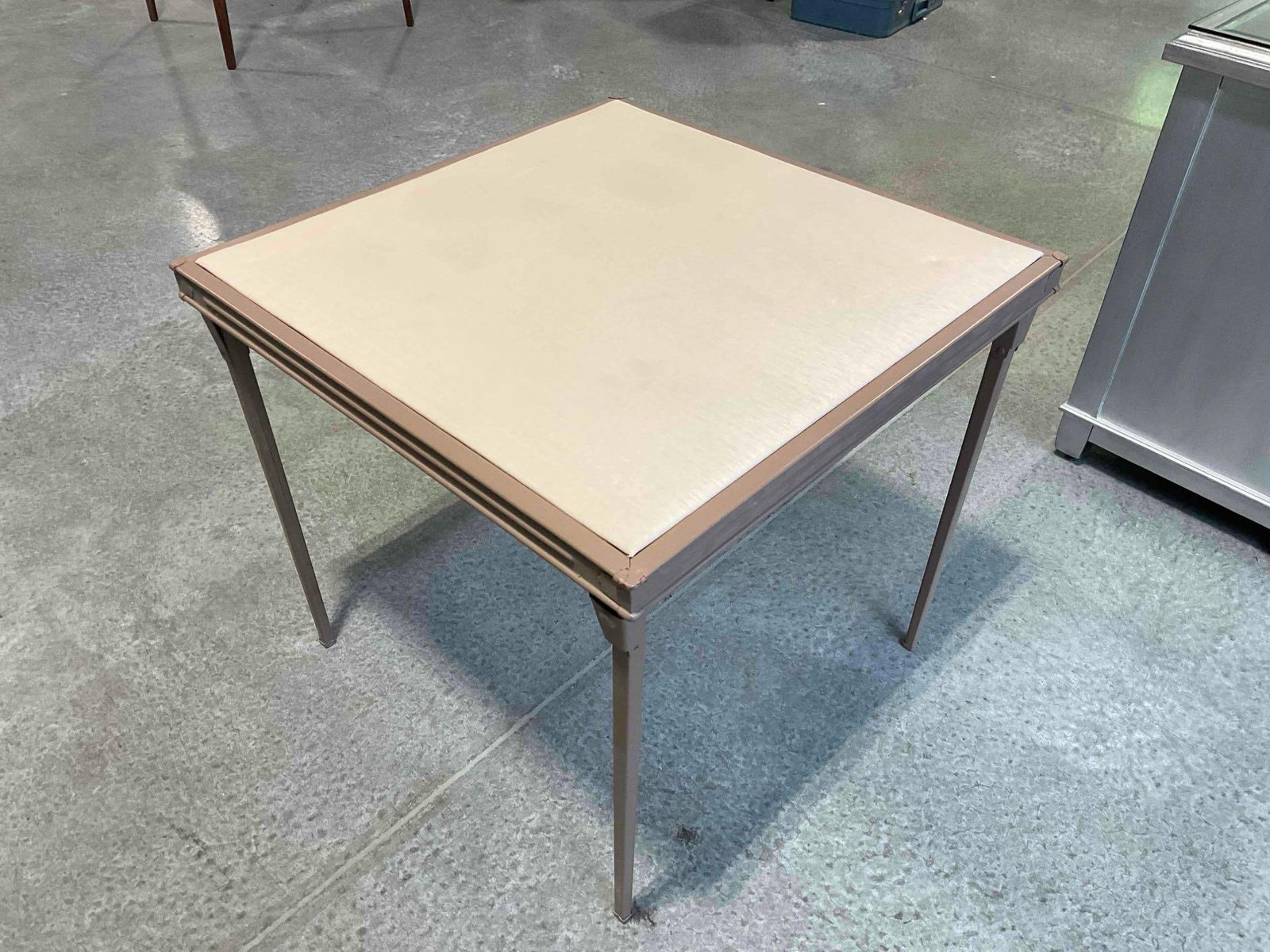 Vintage Metal & Fabric Folding Table. Fair Condition. Measures 29" x 29" x 27" See pics & desc. - 2