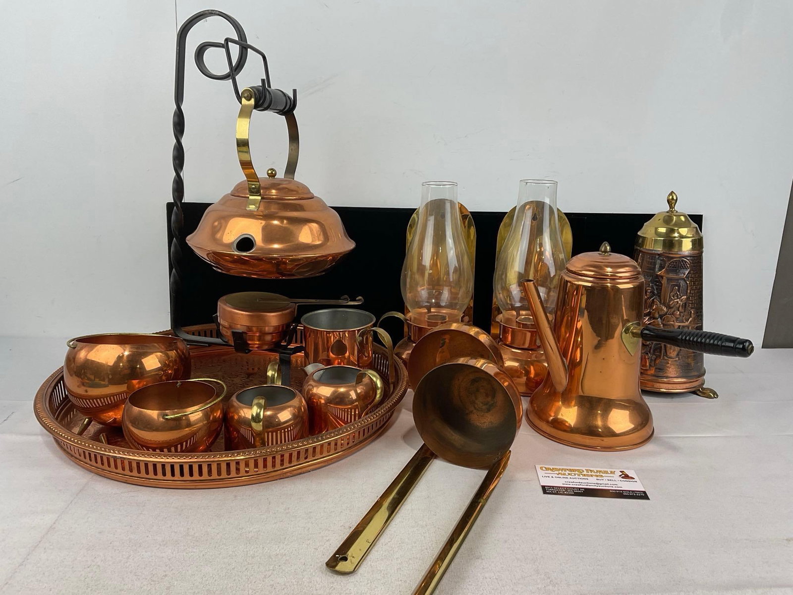 Copper Craft Tea Service Set, Tray, sugar & cream, 2 sm pots, 2 Candle Holders, 2 Ladles, chocolate (1 of 11)
